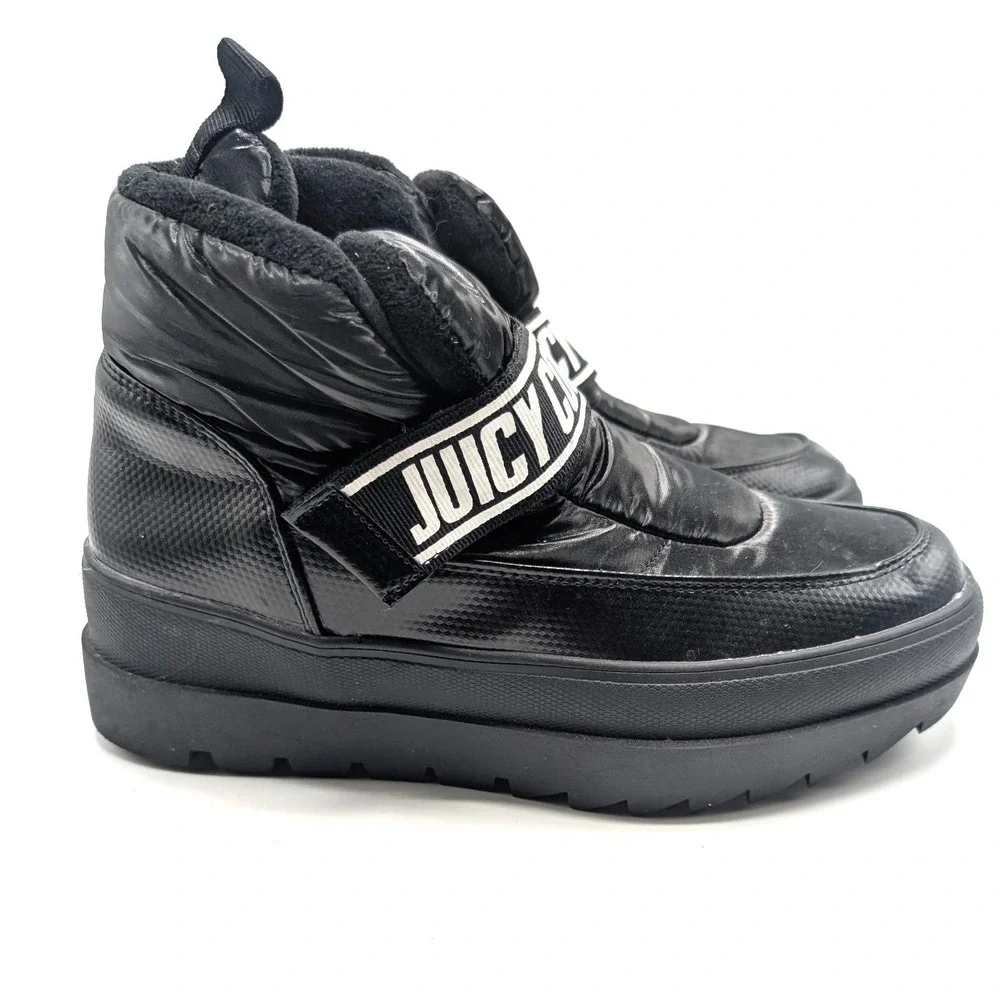 Juicy Couture Veronica Black Puffer Boots Platform Lug Chunky Sole Women 8 Y2k